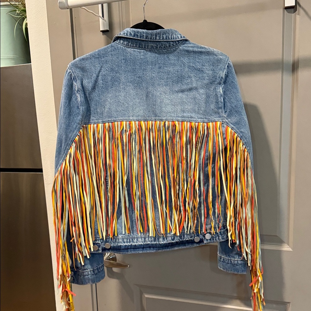 Scully Blue Jean Jacket with Multicolor Fringe